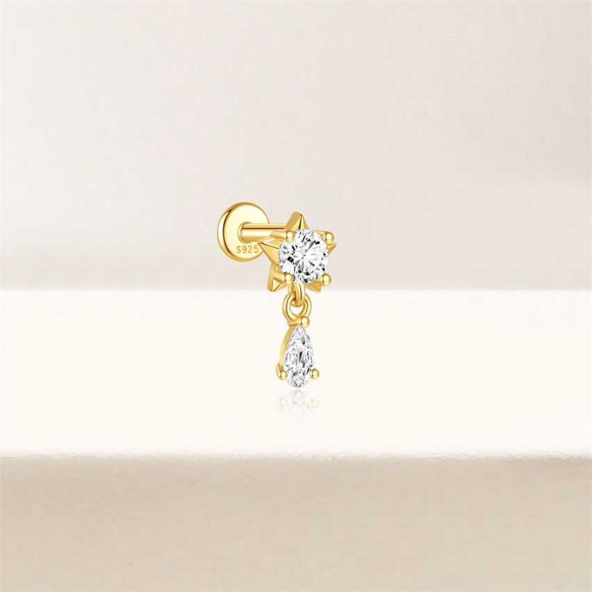 925 Silver 3 galvanization layers Zircon Piercing Earrings 0.45g