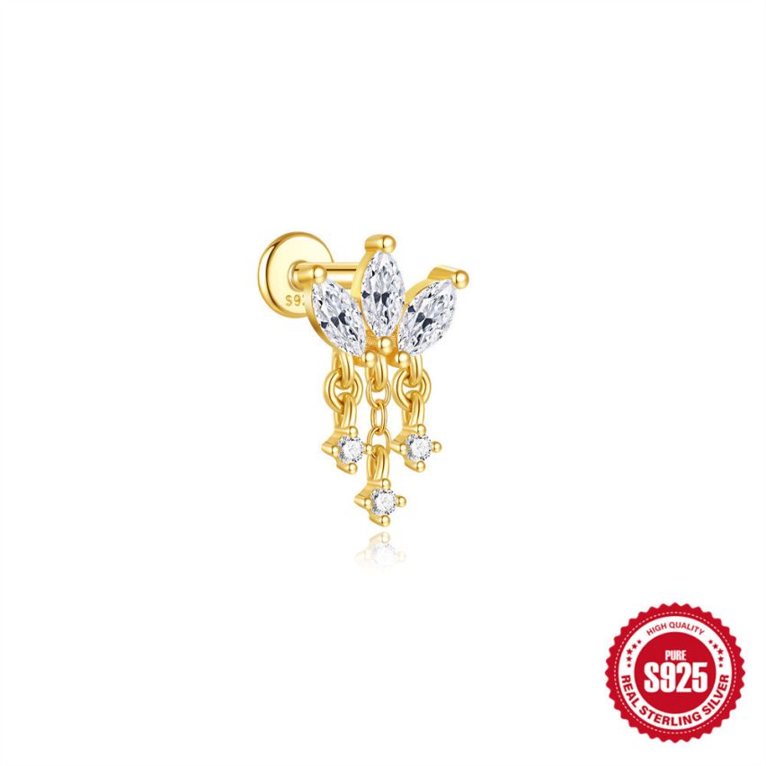 925 Silver 3 galvanization layers Zircon Piercing Earrings 0.55g 13x7.8mm