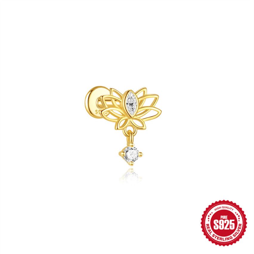 925 Silver 3 galvanization layers Zircon Piercing Earrings 0.51g 9.5x8.8mm