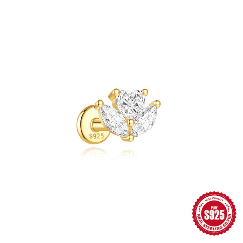 925 Silver 3 galvanization layers Zircon Piercing Earrings 0.38g 6.7x5.3mm