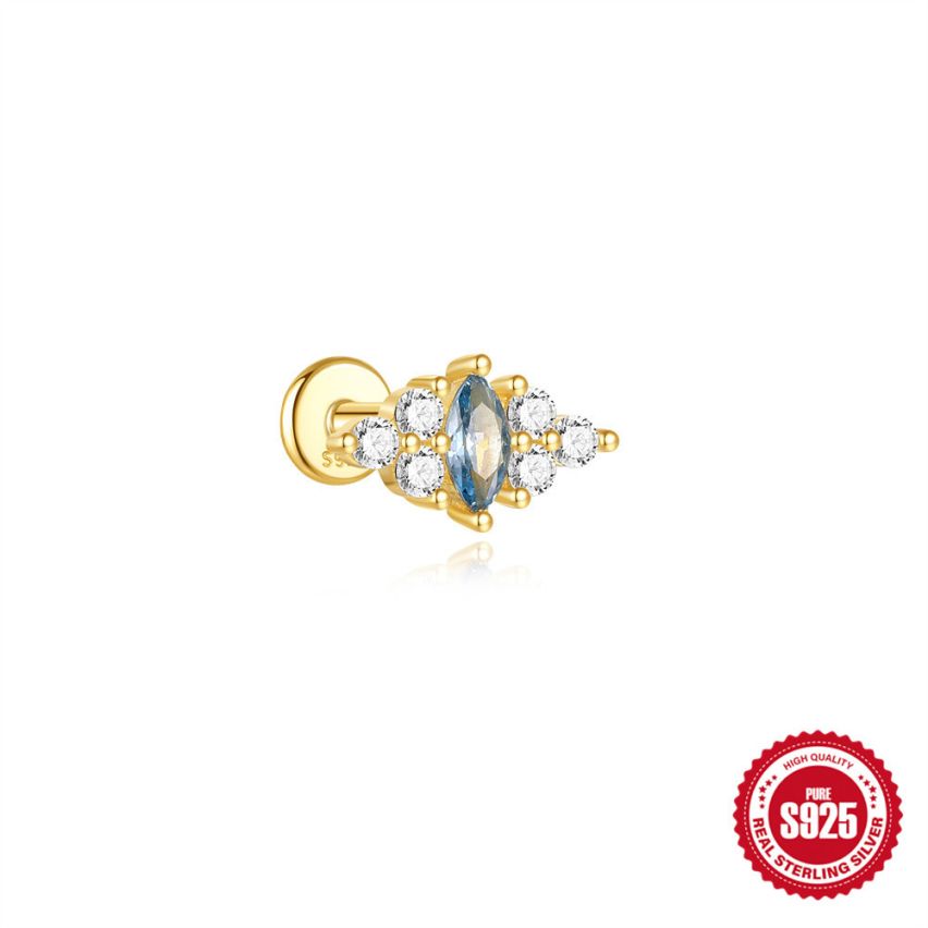 925 Silver 3 galvanization layers Zircon Piercing Earrings 0.4g 5.3x9.2mm