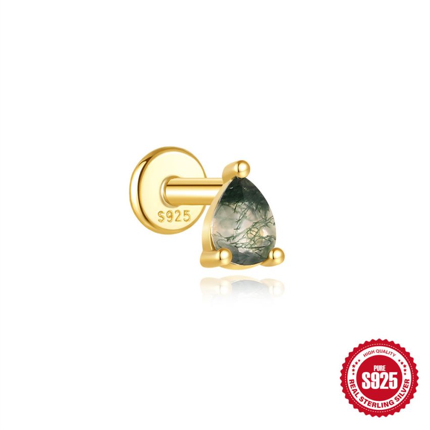 925 Silver 3 galvanization layers Agate Piercing Earrings 0.36g 4.8x3.5mm