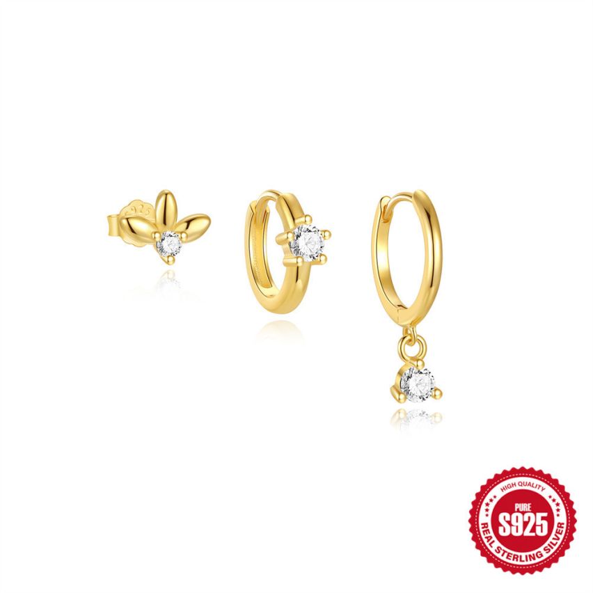 925 Silver 3 galvanization layers Zircon Sets Earrings 1.55g