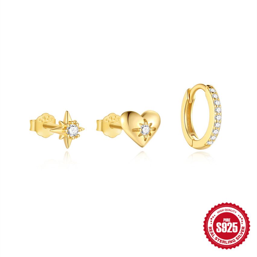 925 Silver 3 galvanization layers Zircon Sets Earrings 1.45g