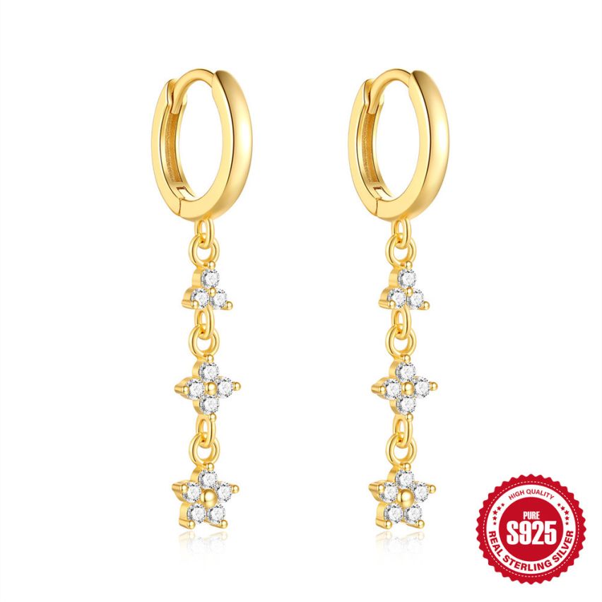 925 Silver 3 galvanization layers Zircon Minimalist Earrings 1.88g