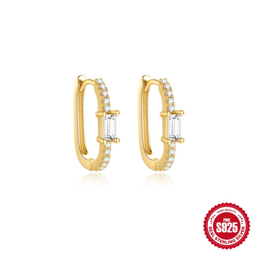 925 Silver 3 galvanization layers Zircon Minimalist Earrings 1.7g 15x8mm