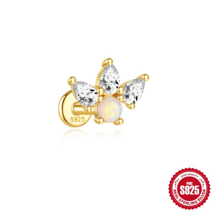 925 Silver 3 galvanization layers Zircon Piercing Earrings 0.54g