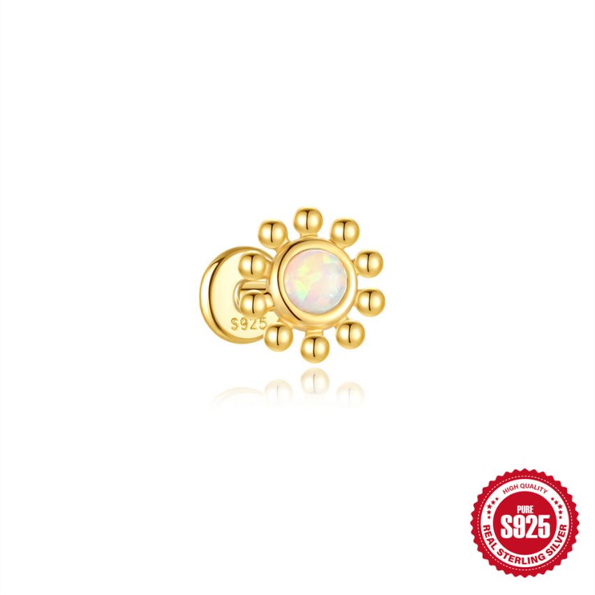 925 Silver 3 galvanization layers Opal Piercing Earrings 0.44g