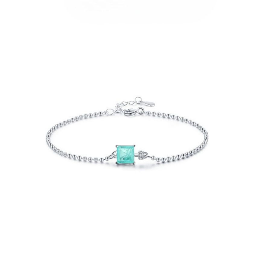 925 Silver Rhodium Plating Lake blue Glass stone Minimalist Bracelets 1.5g