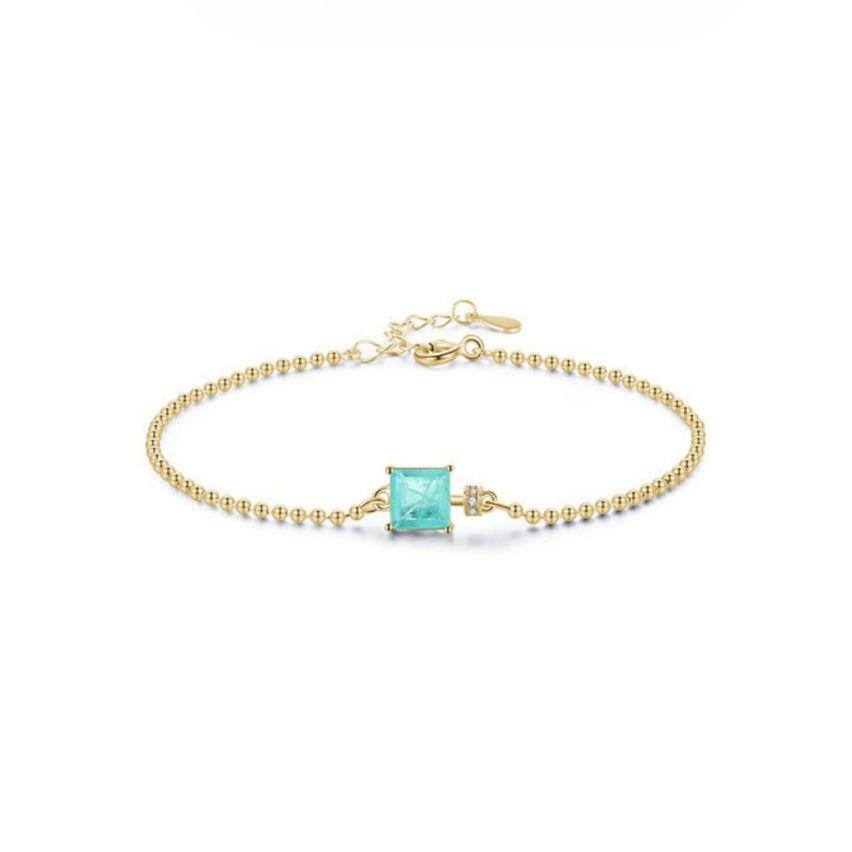 925 Silver Gold Plating Lake blue Glass stone Minimalist Bracelets 1.5g