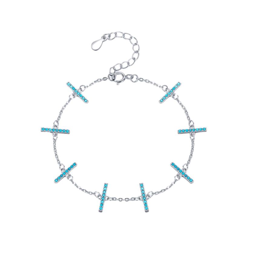 925 Silver Rhodium Plating Blue Turquoise Minimalist Bracelets 2.03g