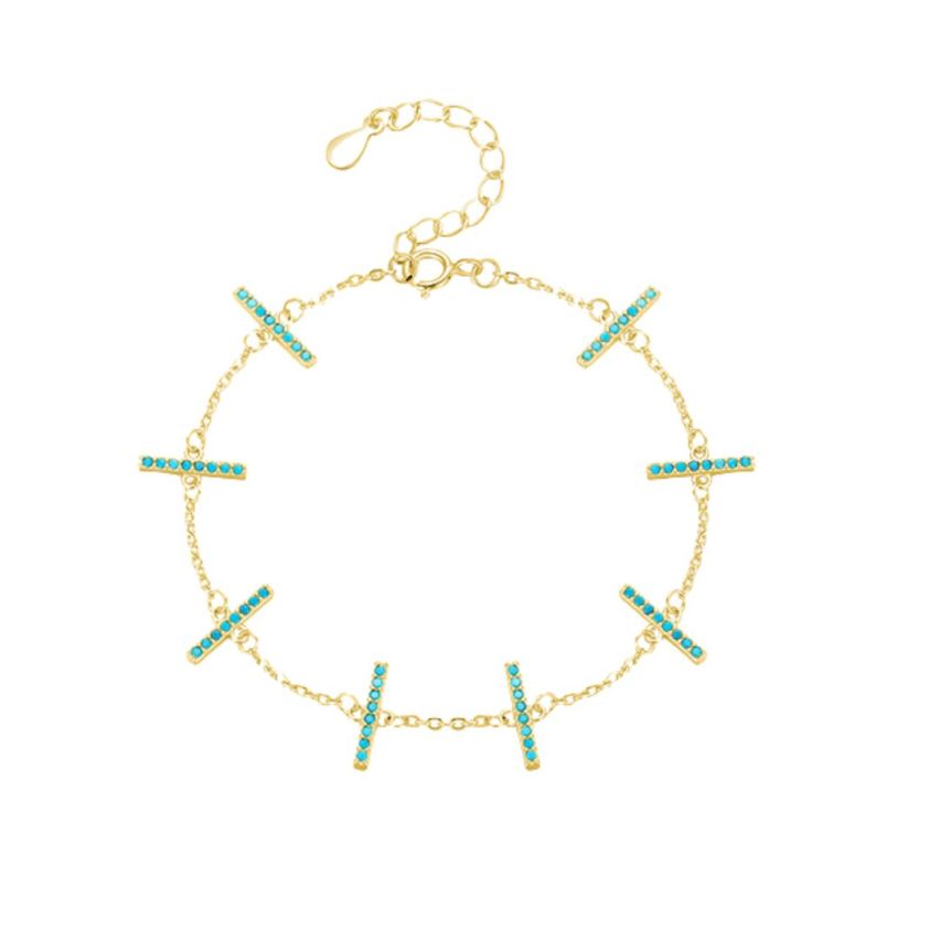 925 Silver Gold Plating Green Turquoise Minimalist Bracelets 2.03g