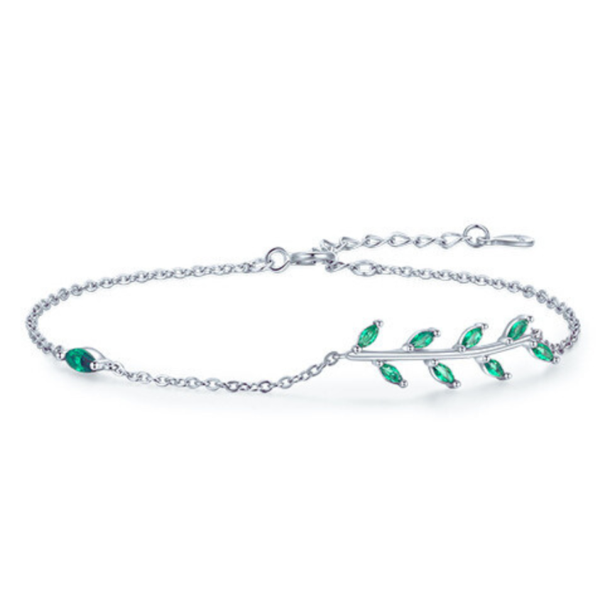 925 Silver Rhodium Plating Green Zircon Minimalist Bracelets 1.42g