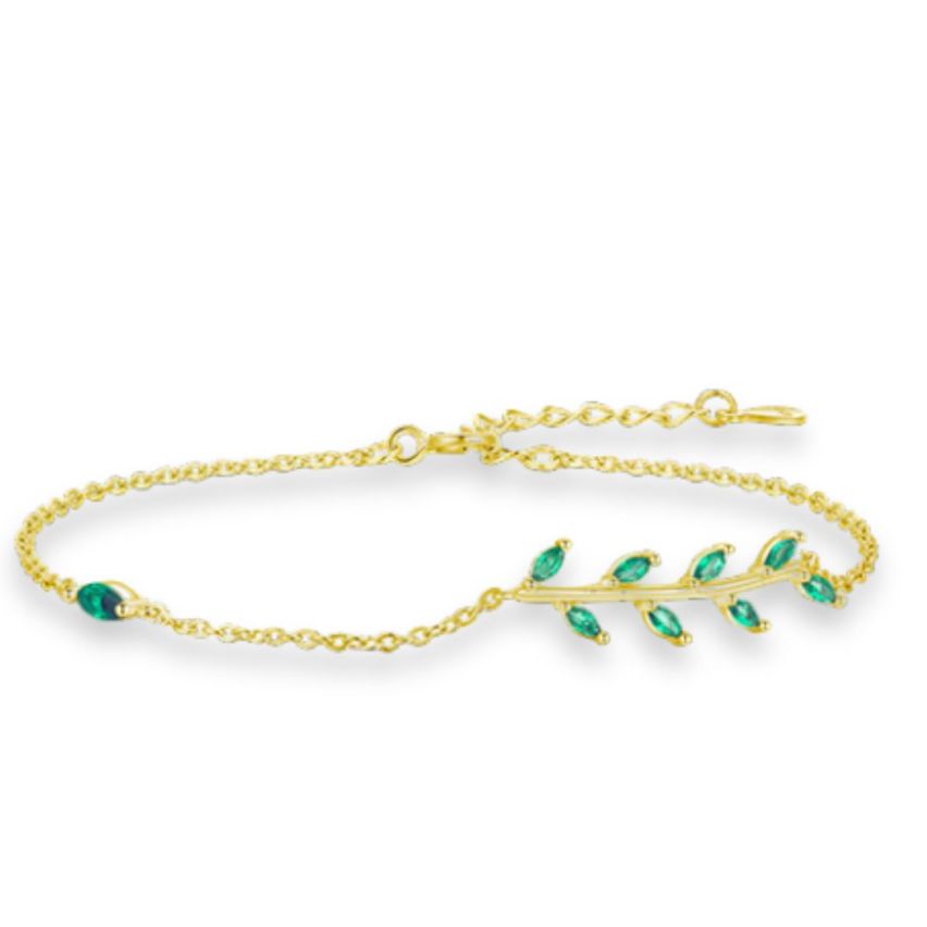 925 Silver Gold Plating Green Zircon Minimalist Bracelets 1.42g