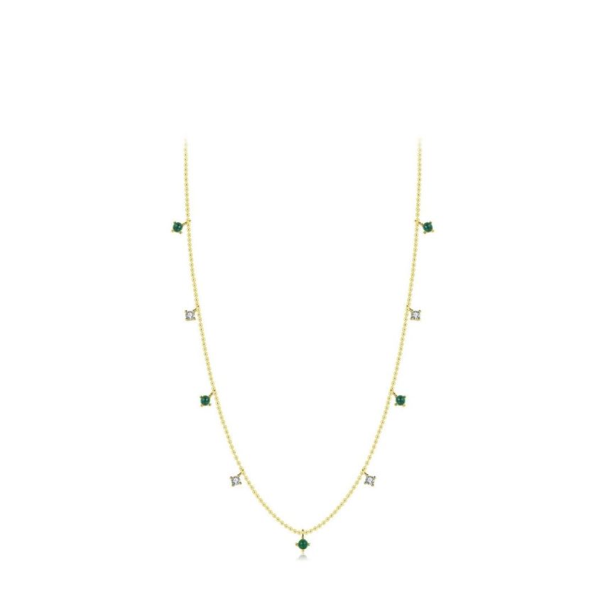 925 Silver Gold Plating Green Zircon Minimalist Pendants 3.4g