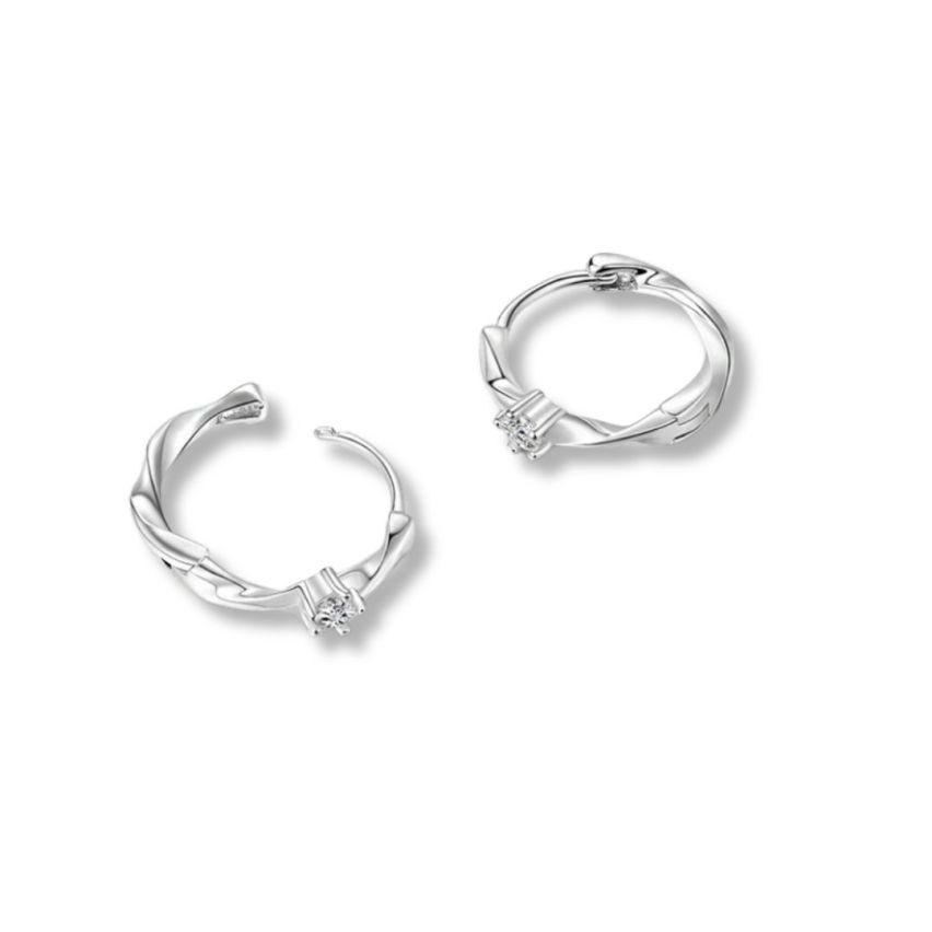 999 Silver Rhodium Plating Zircon Hoop Earrings 1.7g