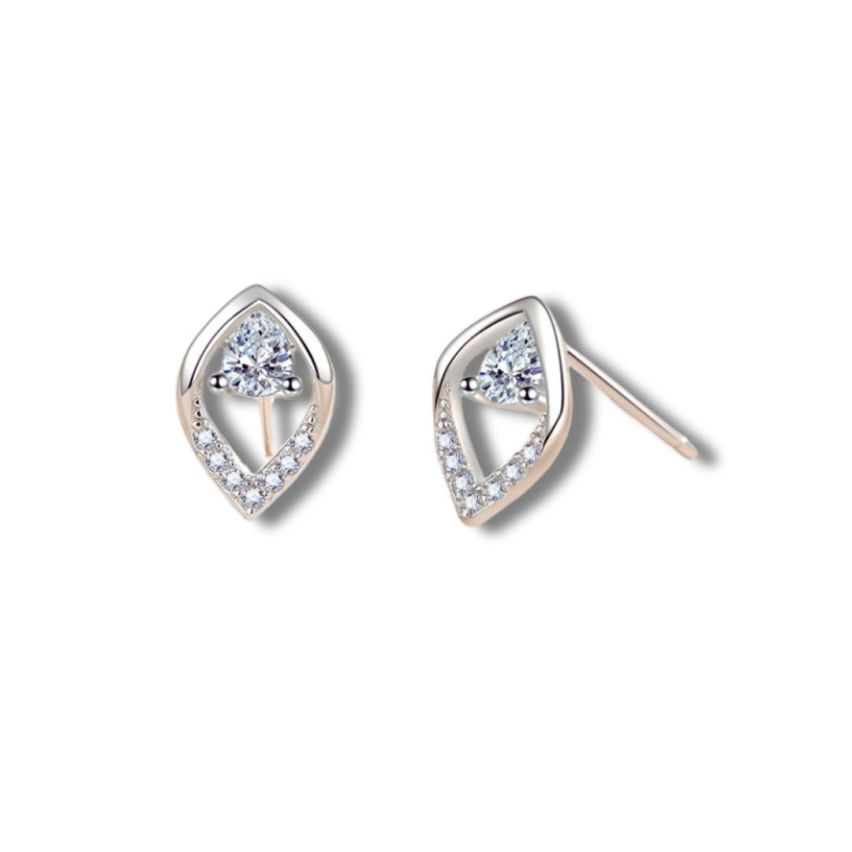 999 Silver Rhodium Plating Zircon Minimalist Earrings 1g 10.5x6.7mm