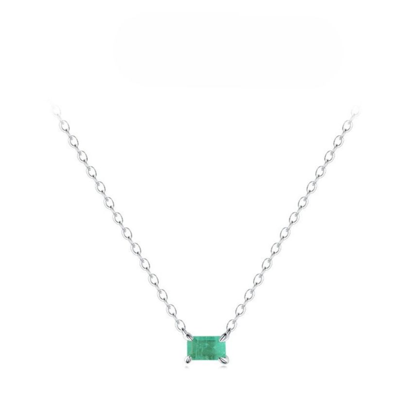 925 Silver Rhodium Plating Green Glass stone Minimalist Pendants 1.5g