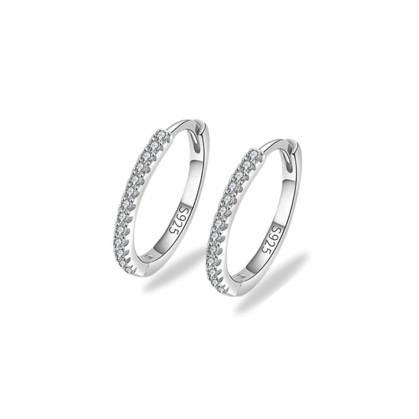925 Silver Rhodium Plating Zircon Hoop Earrings 1.6g 12.5x15.5mm