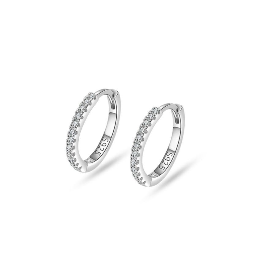 925 Silver Rhodium Plating Zircon Hoop Earrings 1.4g 13.5x10mm