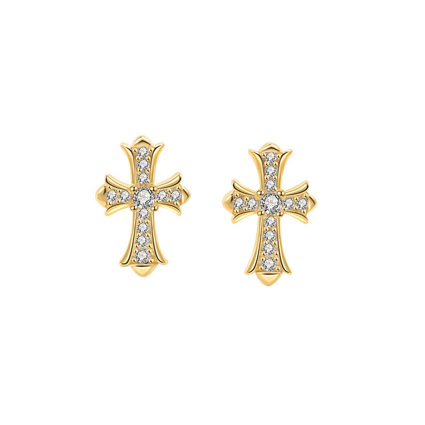 925 Silver Gold Plating Zircon Cross Earrings 1.1g 11.5x8mm