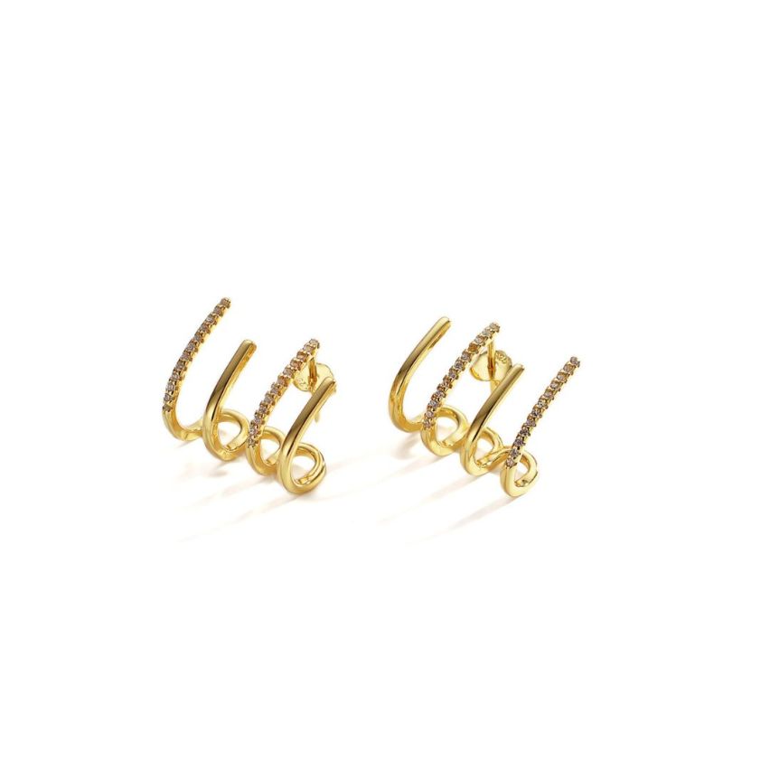 925 Silver Gold Plating Zircon Smooth Earrings