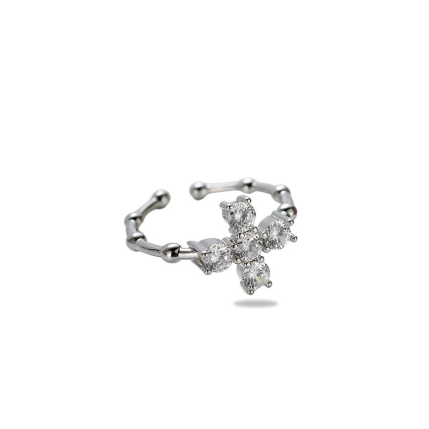 925 Silver Rhodium Plating Zircon Cross Rings EU54 - ES14 - US7