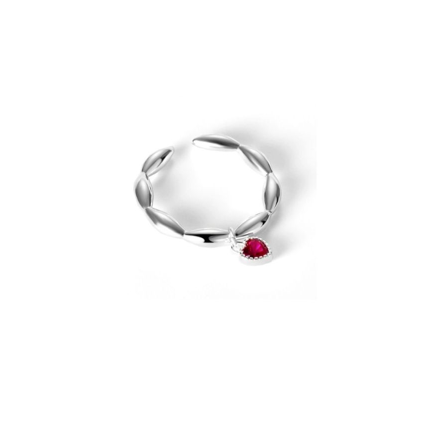 925 Silver Rhodium Plating Red Glass stone Smooth Rings EU54 - ES14 - US7