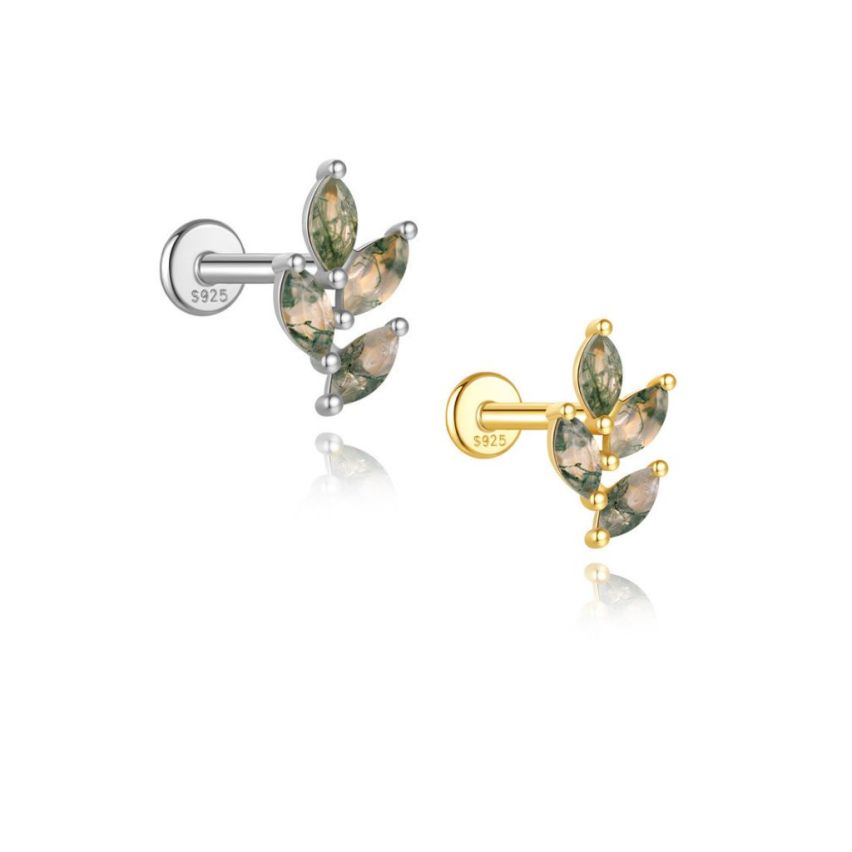 925 Silver New Agate Stud Earrings 0.57g