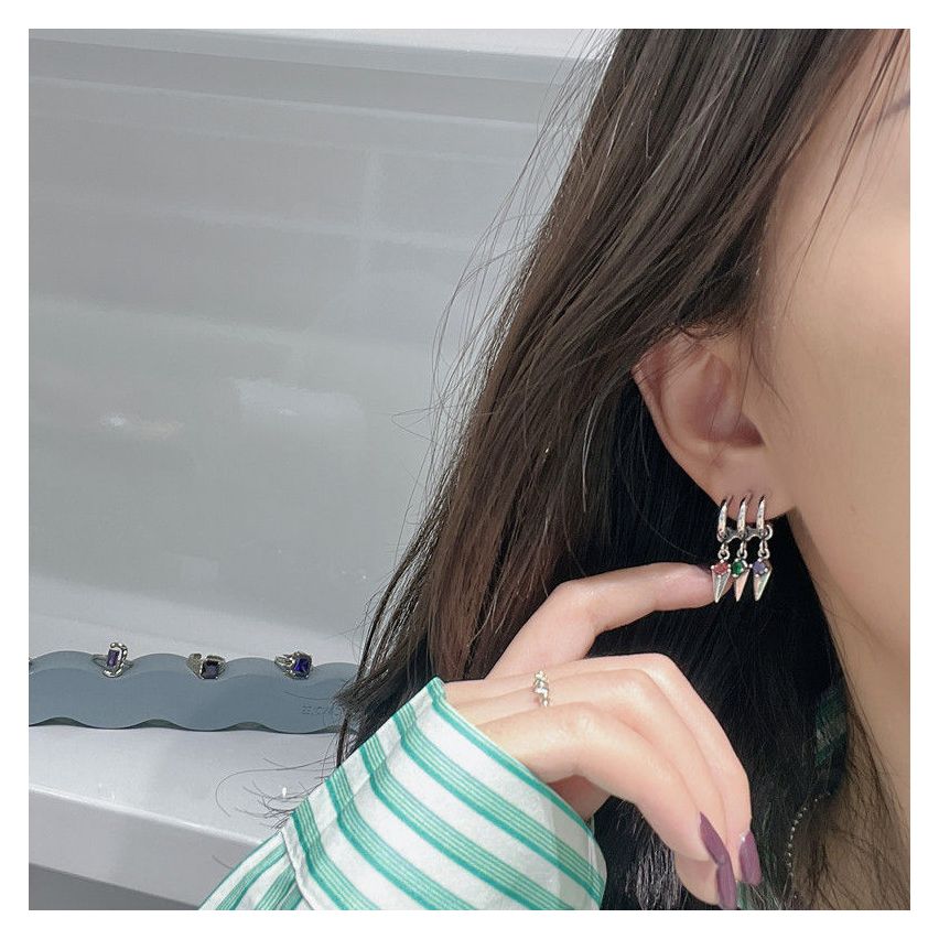 925 Silver Antique silver Zircon Geometric Earrings