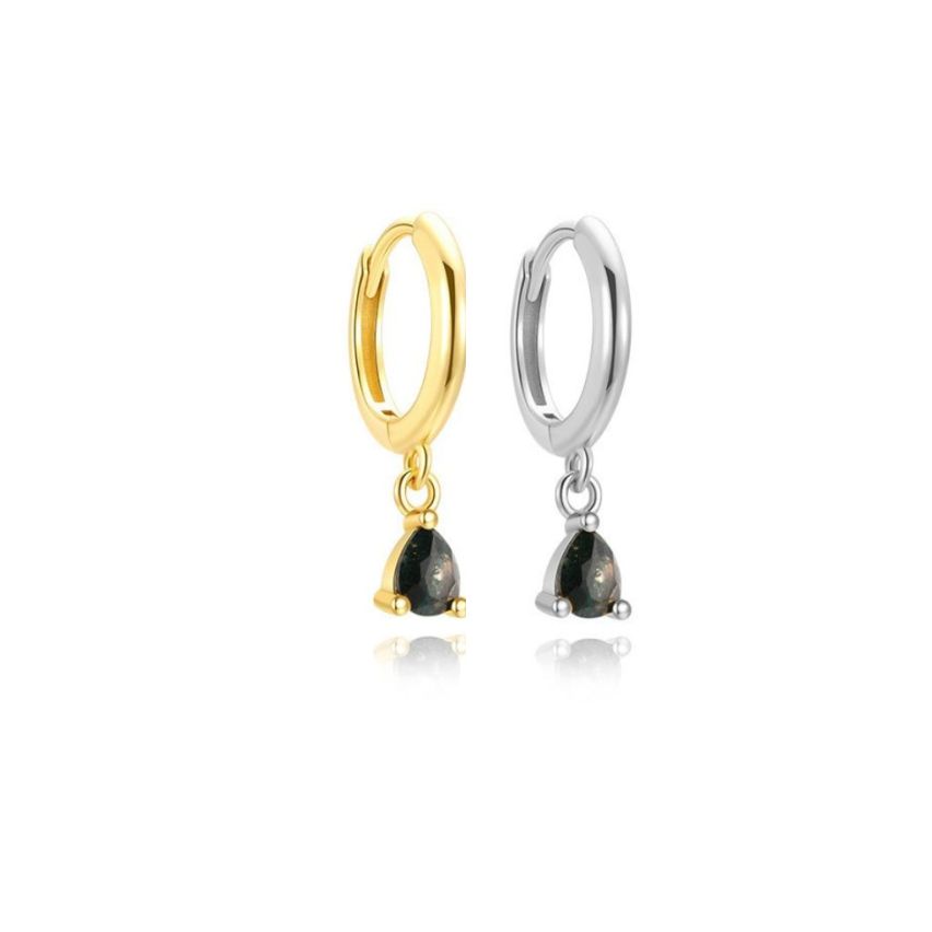 925 Silver New Black Agate Hoop Earrings 1.43g
