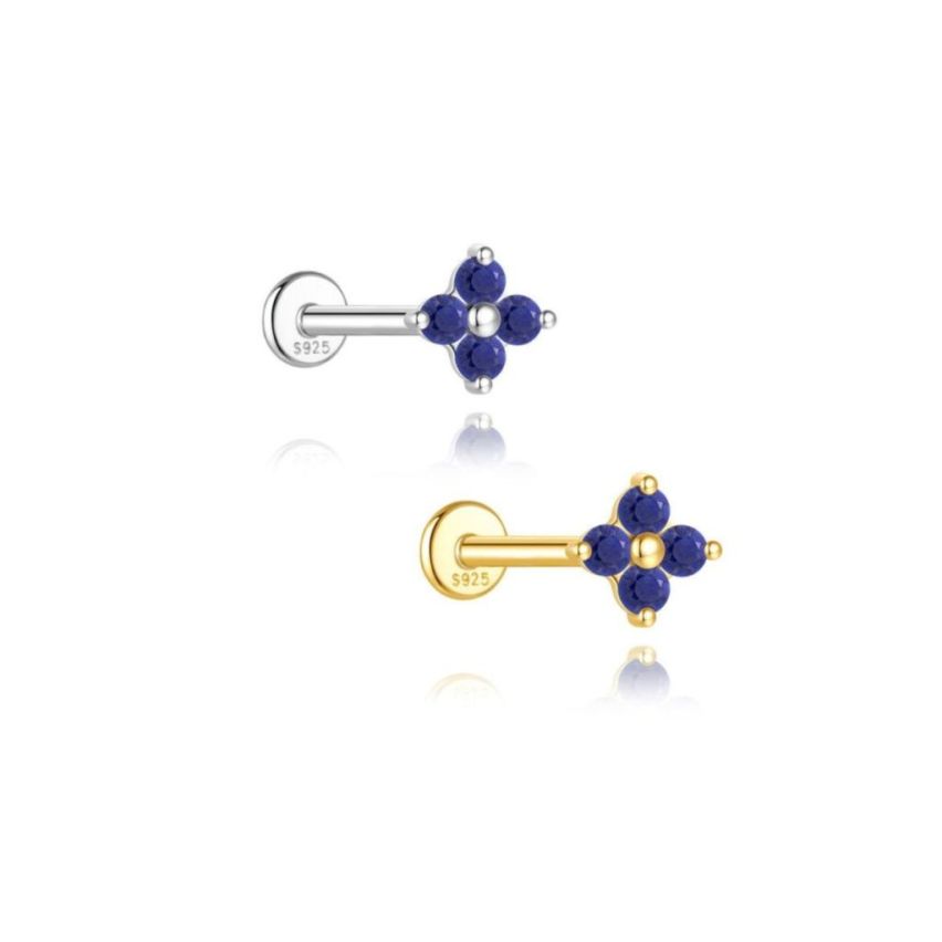 925 Silver New Blue marine Lapis lazuli Stud Earrings 0.43g