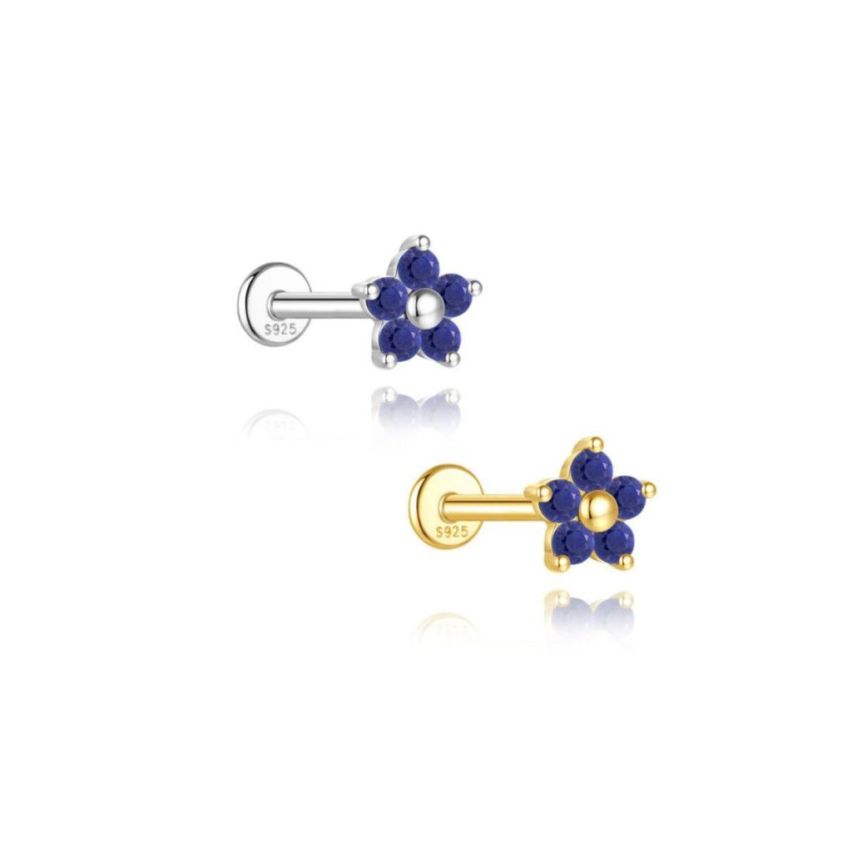 925 Silver New Blue marine Lapis lazuli Stud Earrings 0.48g