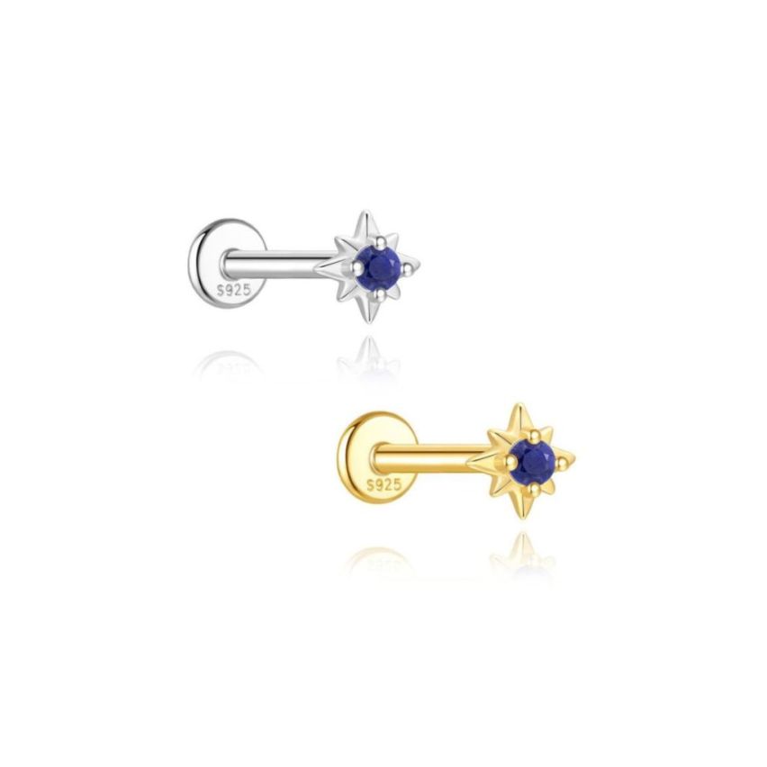 925 Silver New Blue marine Lapis lazuli Stud Earrings 0.37g