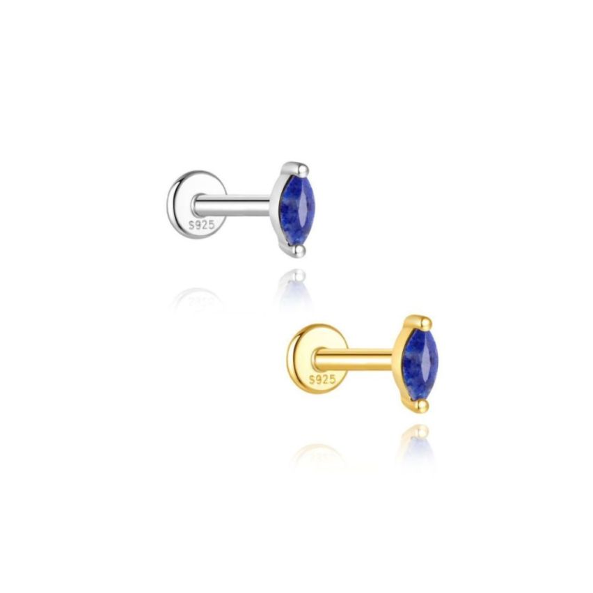 925 Silver New Blue marine Lapis lazuli Stud Earrings 0.34g