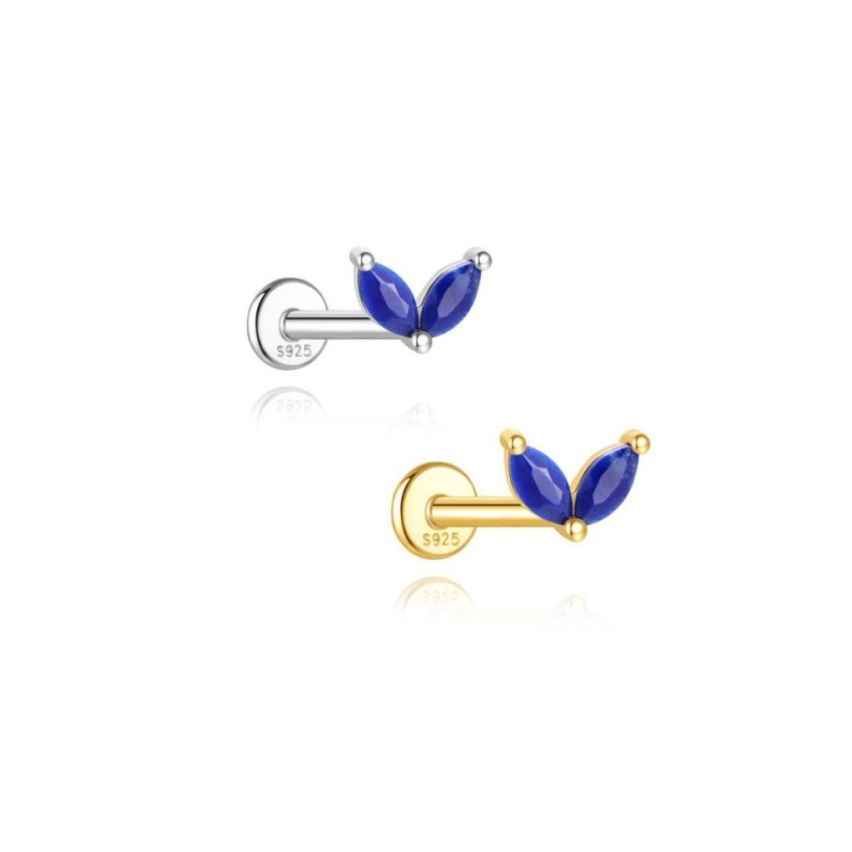 925 Silver New Blue marine Lapis lazuli Stud Earrings 0.37g