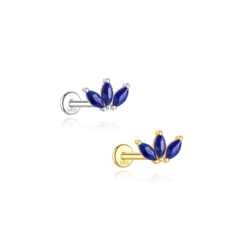 925 Silver New Blue marine Lapis lazuli Stud Earrings 0.43g