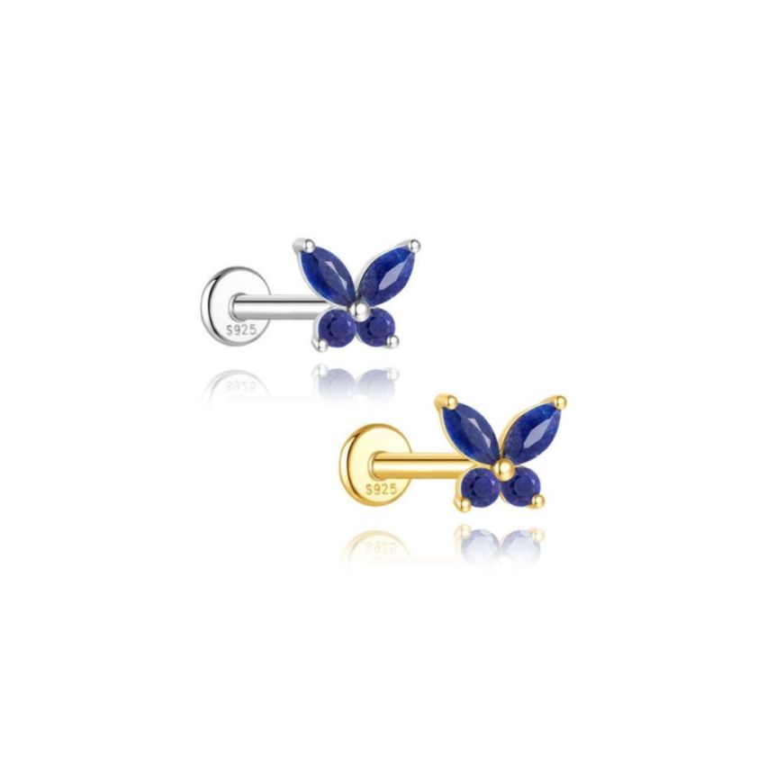 925 Silver New Blue marine Lapis lazuli Stud Earrings 0.46g