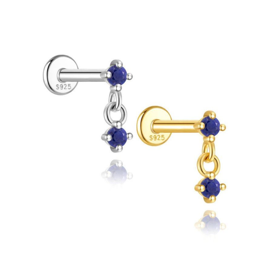 925 Silver New Blue marine Lapis lazuli Stud Earrings 0.39g