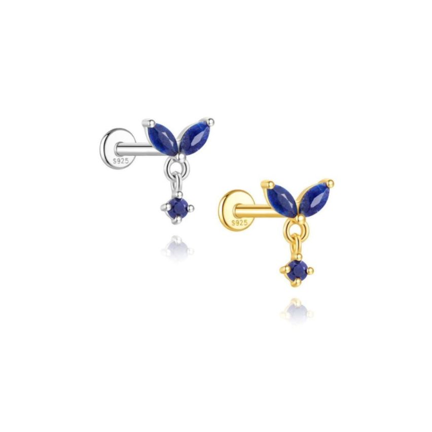 925 Silver New Blue marine Lapis lazuli Stud Earrings 0.48g