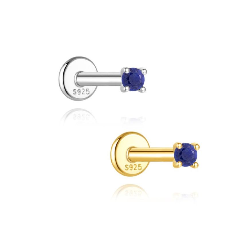 925 Silver New Blue marine Lapis lazuli Stud Earrings 0.27g