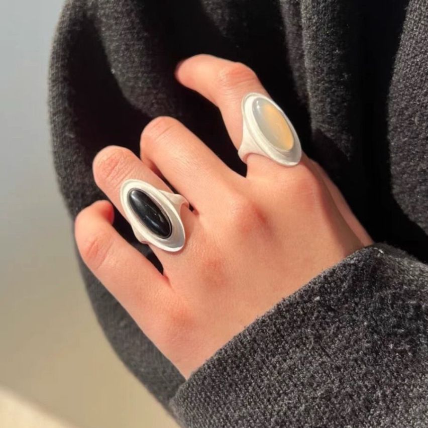 925 Silver Brushed silver Agate Urban street Rings
