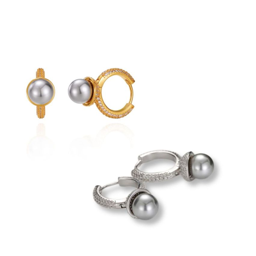 925 Silver Grey Shell Bead Pearls Earrings
