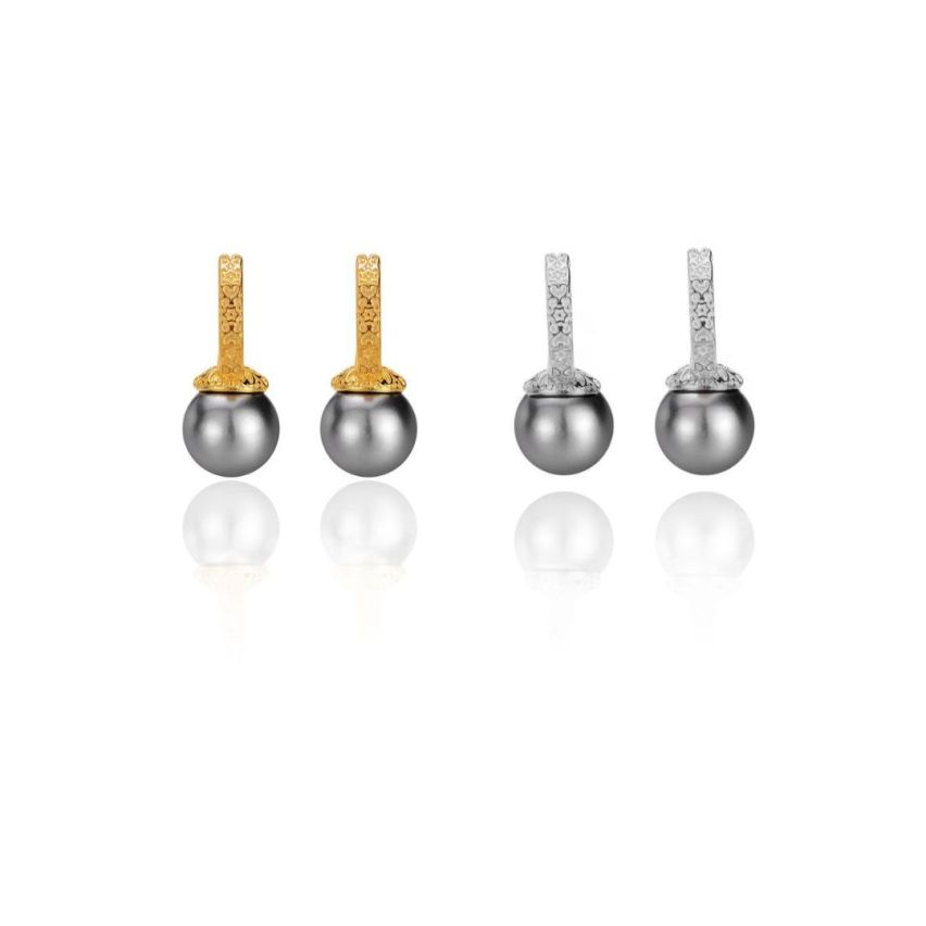 CLASSIC 925 Silver Grey Shell Bead Pearls Earrings 