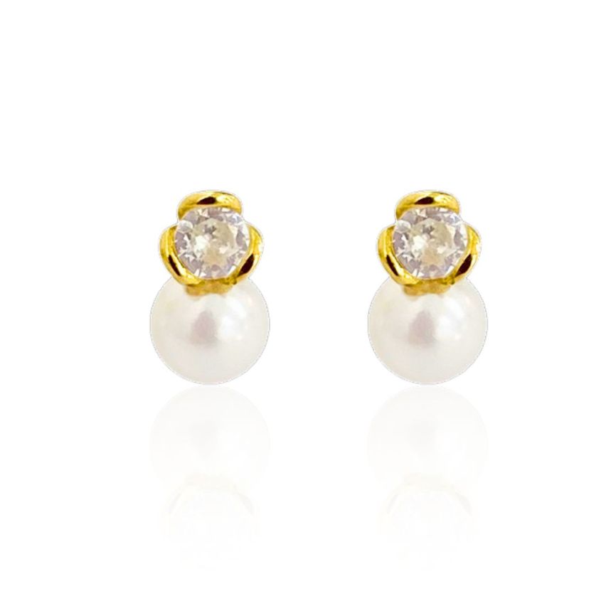 925 Silver Gold Plating Pearls Earrings 8.63x4.77mm