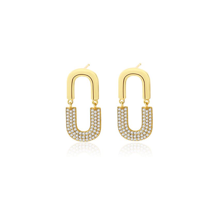 925 Silver Gold Plating Zircon Long Earrings 3g 25x12mm