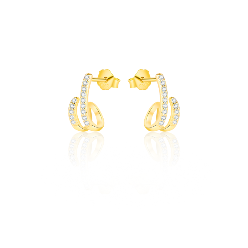 925 Silver Gold Plating Zircon Minimalist Earrings 0.77g 11.5x1.3mm