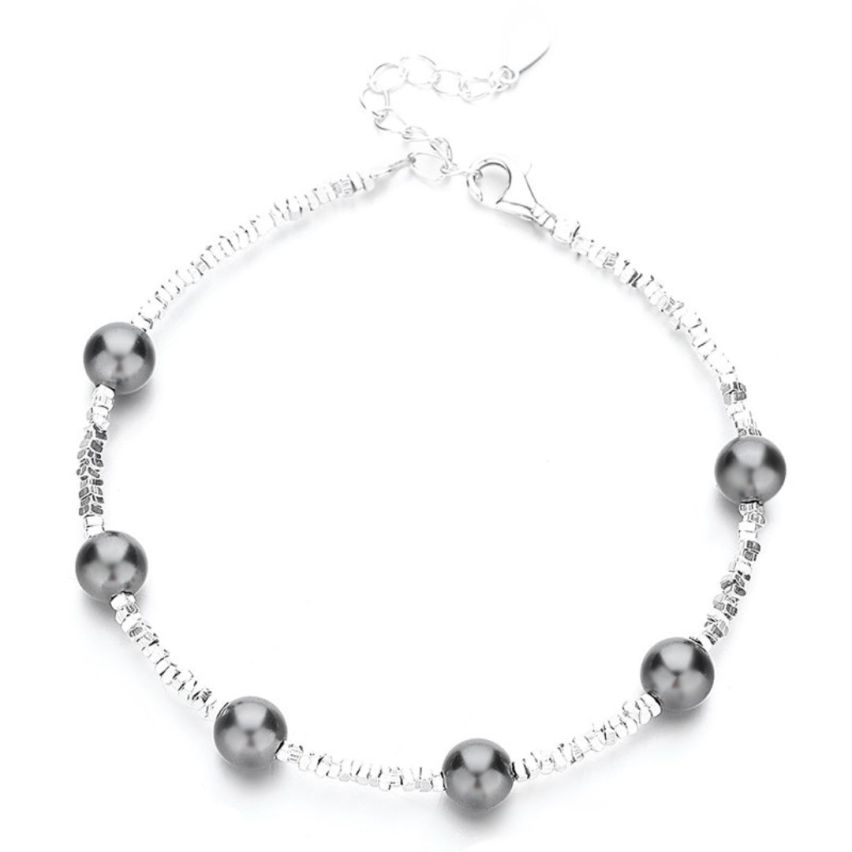 925 Silver Rhodium Plating Black Pearls Bracelets 3.8g