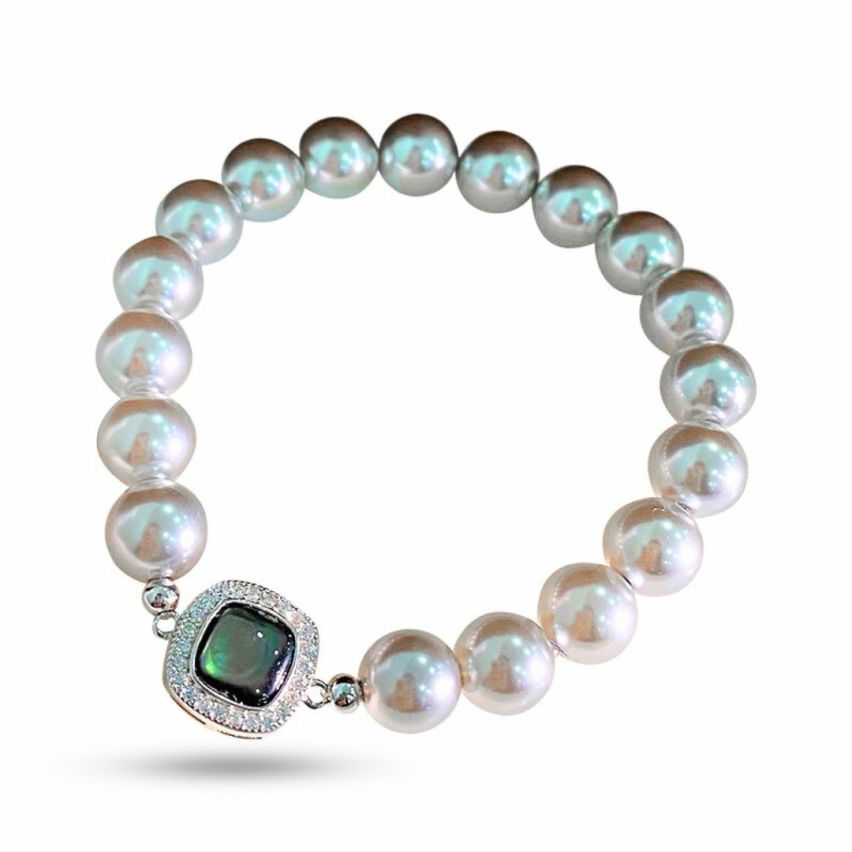 925 Silver Rhodium Plating Grey Shijia pearl Pearls Bracelets 13.29g