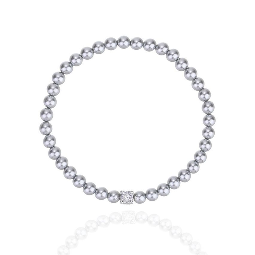 925 Silver Rhodium Plating Grey Zircon Pearls Bracelets 3.8g